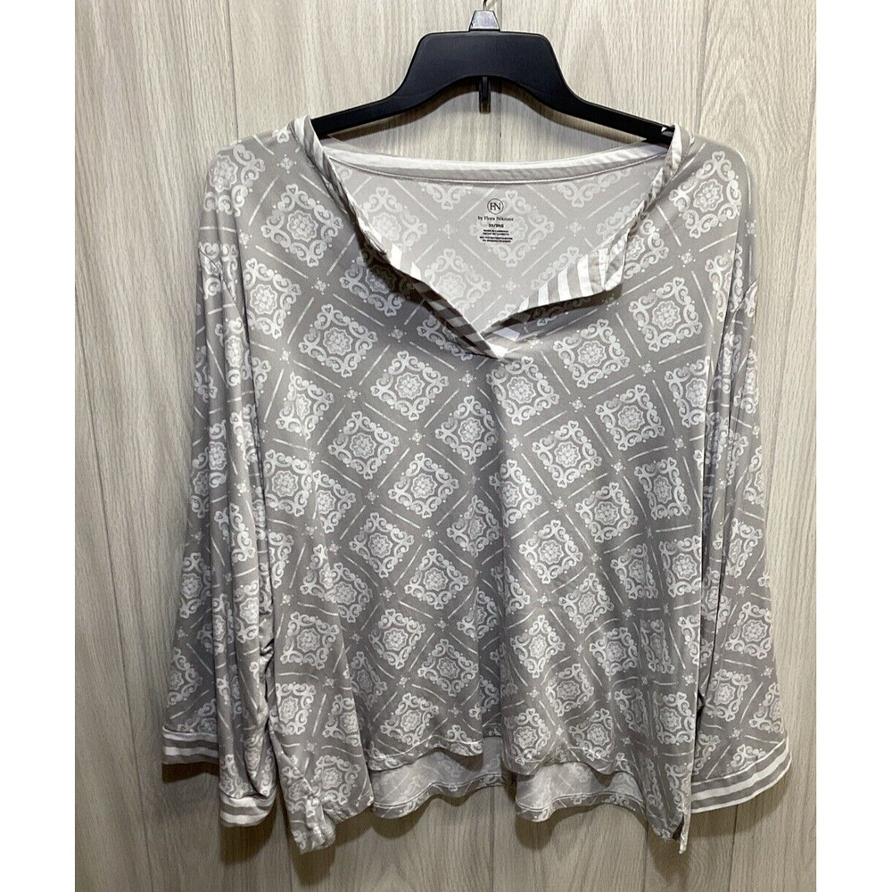 FLORA NIKROOZ Women's (Size 3X) Long Sleeve V-Neck Pajama Shirt Stretch 34A